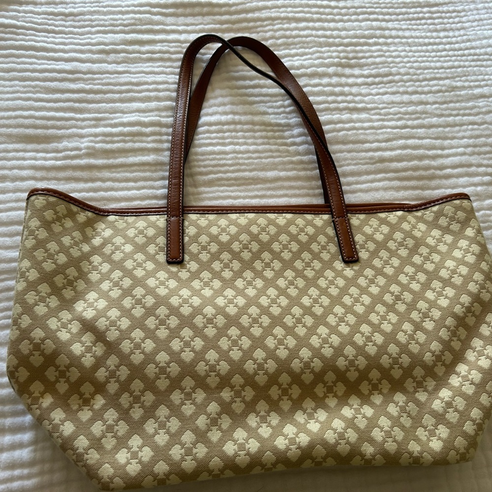 Kate Spade Tan Tote with Pink and Red Stripes - Picture 3 of 6